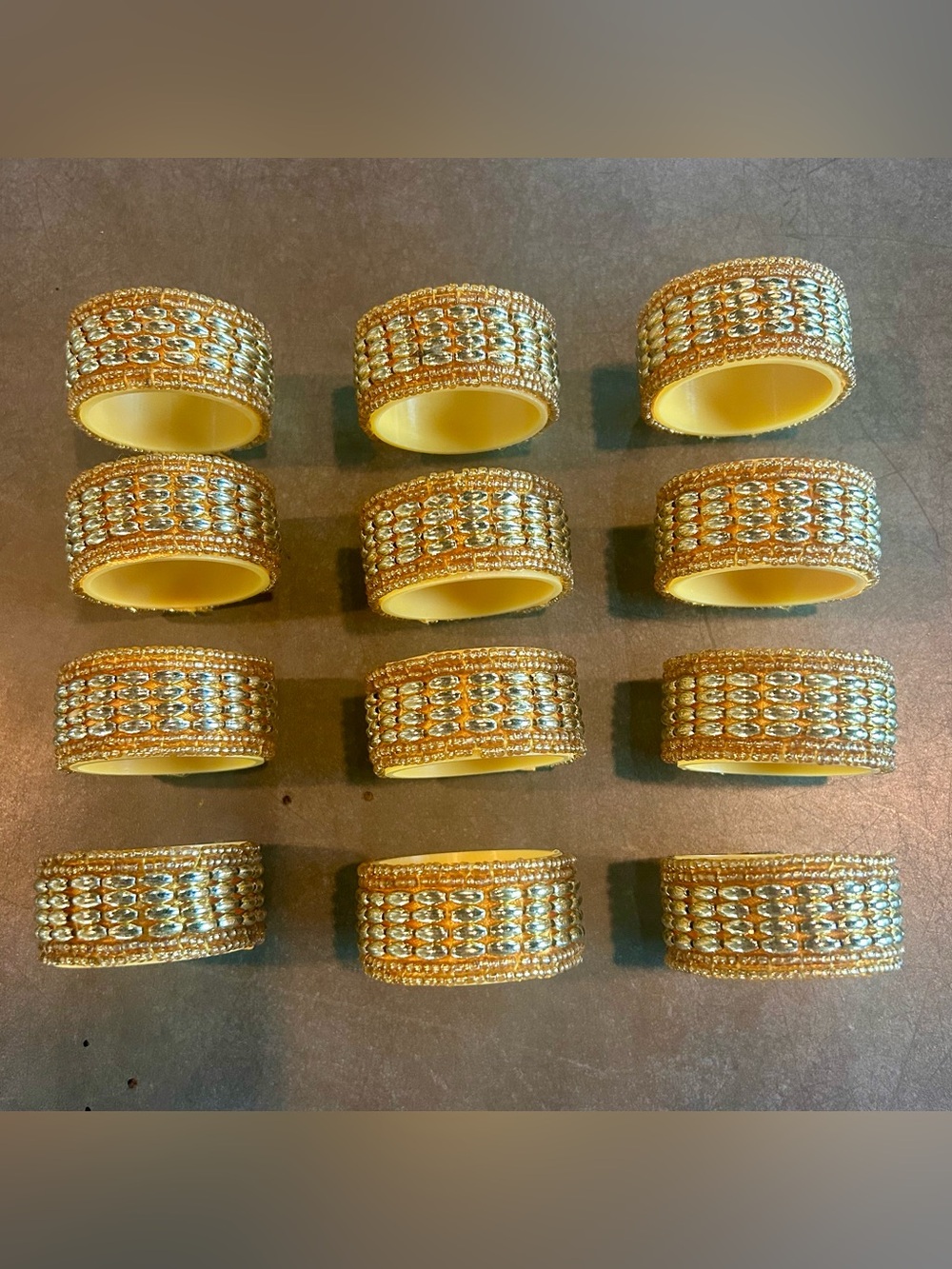 Set of 12 Gold Beaded Napkin Rings Glam Holiday Table Decor